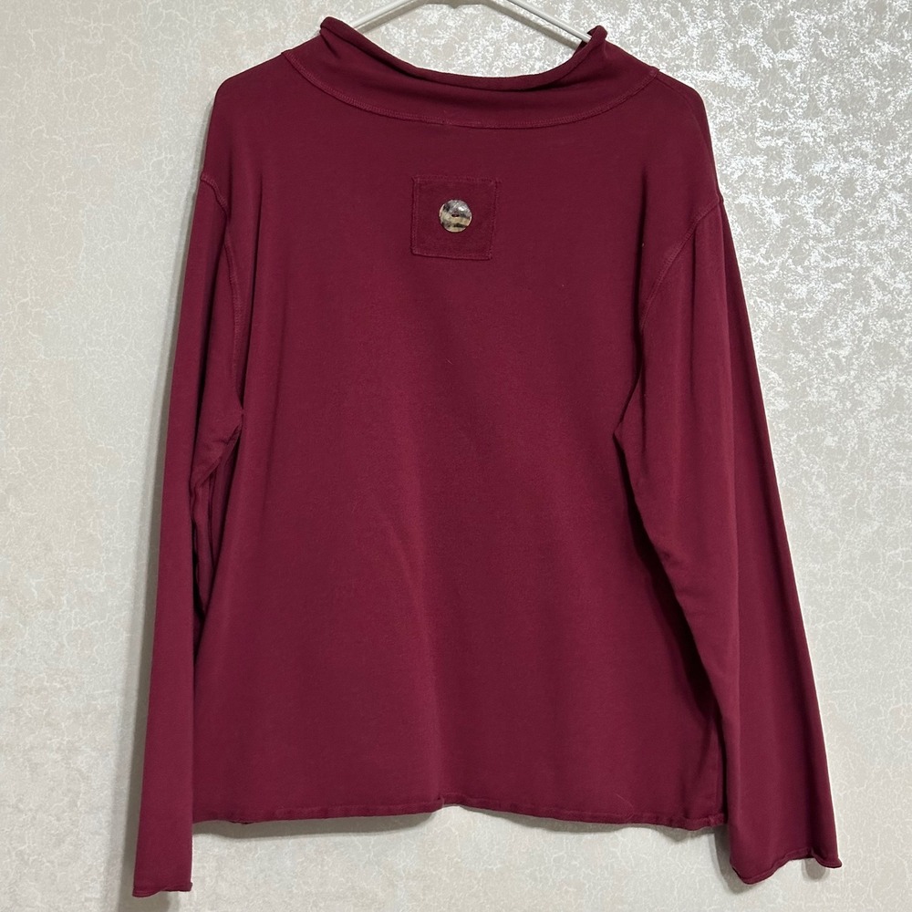 CMC Mock Neck Long Sleeve Top Cotton Blend Pocket Detail Burgundy Boho Casual L - Picture 2 of 6